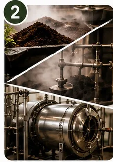 Coffee grounds being prepared and heat-treated as growing substrate
